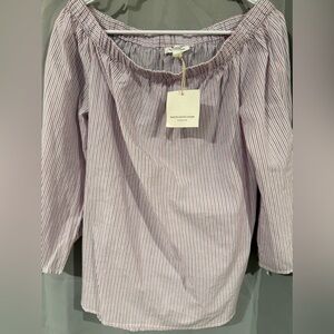 beachlunchlounge Off Shoulder Striped Blouse Coastal Boho Lightweight Top Sz M